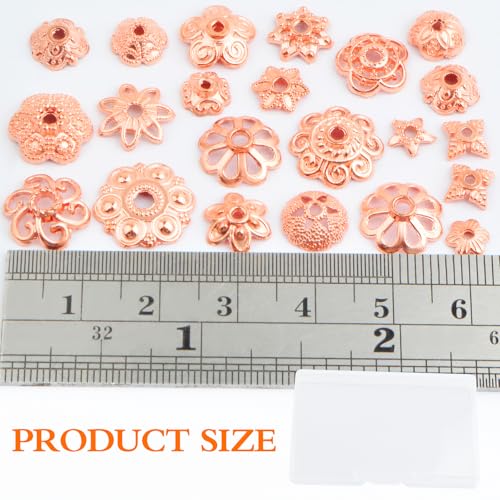120 Gram Rose Golden Flower End Caps Cone Bead Caps Mixed Styles Spacer Beads Accessories with a Box for DIY Bracelet Necklace Crafts Jewelry Making - color: Rose Golden