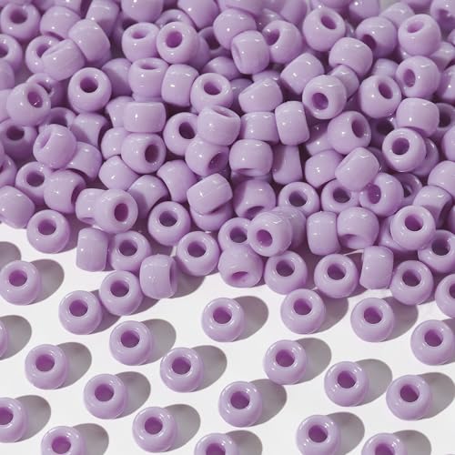 1000Pcs Multi-Colored Plastic Pony Beads Bulk for Craft,6 * 9mm Assorted Colors Hair Beads Black, red,Blue, White for Bracelets Making,Kandi Charms（Lilac） - color: Lilac, size: 1000PCS