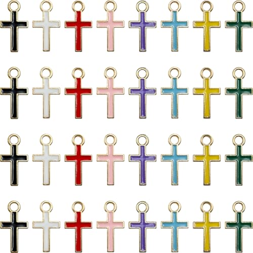 Zirconia Crystal Rhinestone Cross Charms for Jewelry Making Bracelet Necklace Choke Earring Pendant Key Chain Craft Supplies DIY Accessories - color: F_Colorful_32Pcs