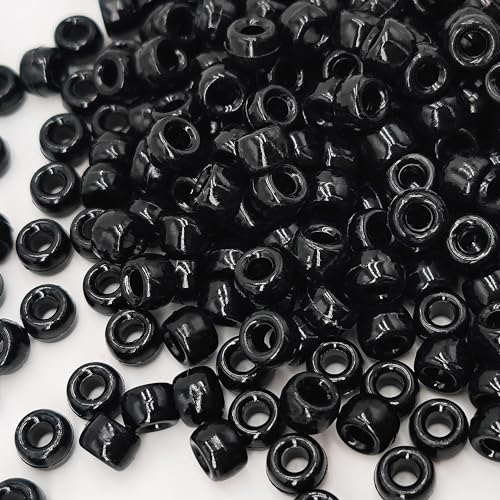 MIIIM 1200PCS 6x9mm Black Pony Beads Bulk, Kandi Beads for Bracelets Making Kit, Hair Braids Crafts for Jewelry Making (Black) - color: Z1-Black