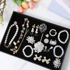 6-Piece Velvet Stackable Jewelry Organizer Trays – 13.8" x 9.5" Large Size Black Premium Display & Storage for Necklaces, Bracelets, Rings & More