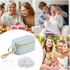 Velvet Mini Travel Jewelry Case, 2 in 1 Ring Holder Keychain + 50 Plastic Earrings, Portable Small Jewelry Organizer for Women, Travel/Gym/Wedding/Bridesmaid Gift - color: blue