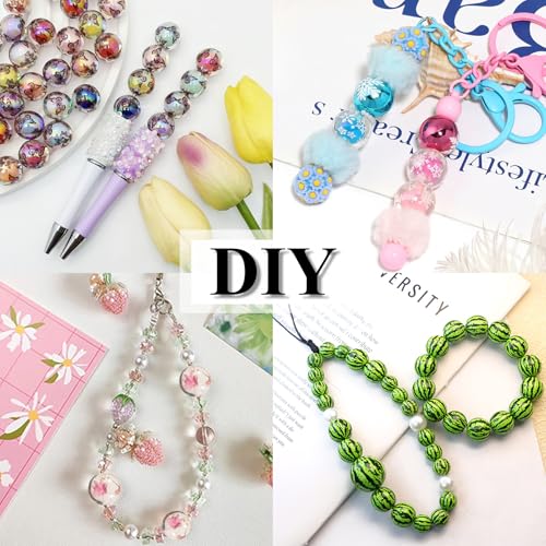 15Pcs Acrylic Beads Round 16mm Summer Watermelon Print Fit for DIY Jewelry Bracelet Necklace Keychain Beadable Pens Mobile Phone Chain Making Cute - color: Watermelon