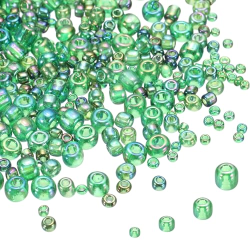 MECCANIXITY 15/0 11/0 8/0 6/0 Glass Seed Beads 1.5mm/2mm/3mm/4mm Loose Seed Beads for Jewelry Earring Bracelet Craft Making, 5888PCS, Green Series - color: Green Series