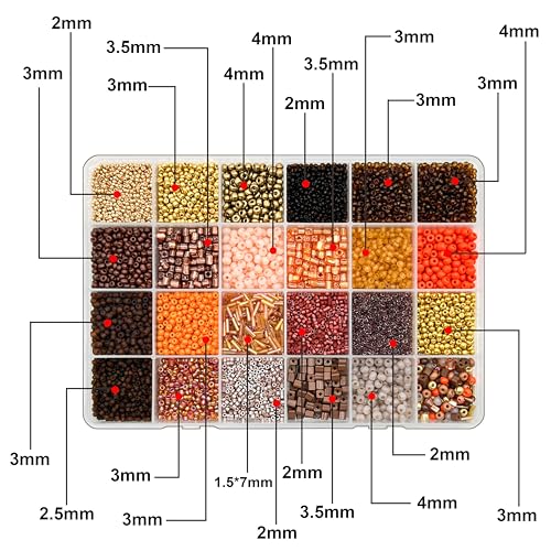 JINNBEY 24 Grids Mixed Style Seed Beads for Jewelry Making Kit, Glass Tubular Beads Glass Bugle Beads for Art and Craft Supplies, Beading Bracelet Set (with Memory Metal Wire)