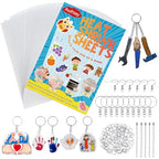 Auihiay 145 Pieces Shrink Plastic Sheet Kit Include 20 PCS Shrinky Paper with 125 PCS Keychains Accessories for Kids Creative Craft, Easter Mother Day Ornament - size: 145PCS