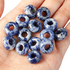 Nupuyai Pack of 30 Large Hole Stone Loose Beads for Jewelry Making, Polished Rondelle European Beads fit Charms Bracelet, Sodalite - color: Blue & White, size: 14x8mm