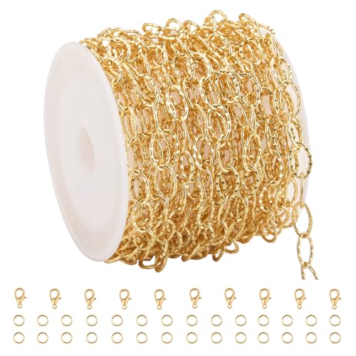 GTVOODX 16.4 Feet Gold Stainless Steel Chains for Jewelry Making Textured Cable Link Chain Spool for DIY Women Necklace Bracelet Jewelry Making Supplies with Lobster Clasps Jump Rings - color: Gold Textured Chains