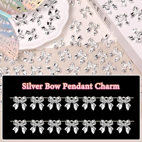 60 Pcs Alloy Silver Bow Bowknot Charms, Silver Bow Tie Pendant Charms Bulk for Jewelry, Bowknot Pendants Earring Charm Necklace Bracelets DIY Crafts Supplies - color: Set-1
