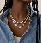CHESKY 14K Gold Plated Chunky Necklace for Women, Trendy Paperclip Chain Necklace Thick Cross Heart Pendant Necklace Layered Herringbone Cuban Link Chain Toggle Necklaces Non Tarnish Jewelry - color: silver, style: paperclip+herringbone