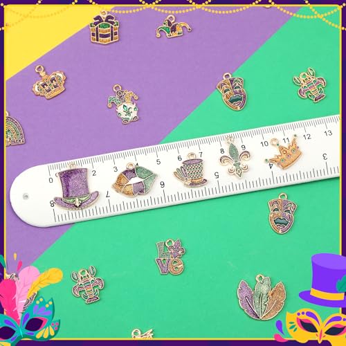 MARFOREVER 40 Pcs/20 Pairs Mardi Gras Charms for Jewelry Making, Glitter Mardi Gras Charm Carnival Mask Jester Fleur-de-lis Charms Pendants for Bracelets Necklace Earrings DIY Crafts Accessories Gifts - style: Mardi Gras