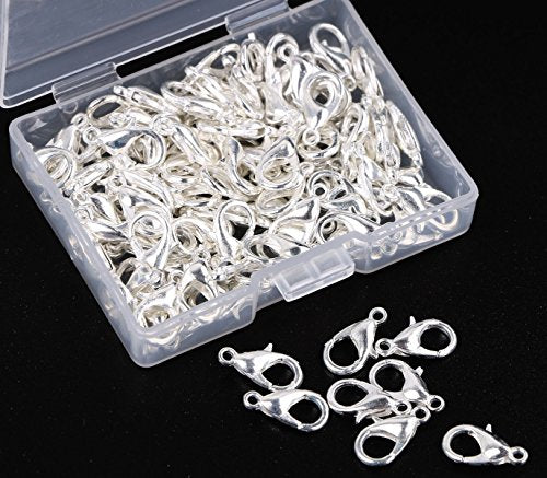 Shapenty Small Metal Alloy Lobster Claw Clasps Clip DIY Necklace Jewelry Finding Making Accessories Fastener Hook, 12mmx6mm, 100PCS (Silver) - color: Silver