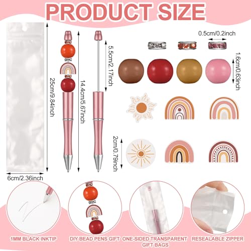Colarr 24 Sets Plastic Beadable Pens DIY Pens Making Kit Assorted Wood Beads Crystal Spacer Black Ink Ballpoint for Women Crafts Office Family Gifts(Rainbow) - style: Rainbow