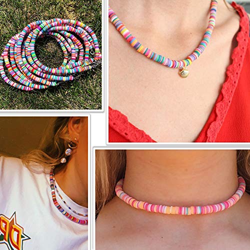 COIRIS 3400 Pcs Vinyl Heishi Beads Environmental Handmade Polymer Clay Spacer 6mm Disk Flat Beads for Surfer Chocker Necklace Bracelet Earrings Jewelry Making(RT-Blue LilacC02) - color: C02, size: 6mm