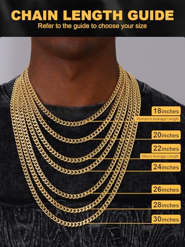 U7 Cuban Link Chain Necklace, Stainless Steel/Black/Gold Plated Chunky Curb Chain Necklace for Men Women, 14-30 Inches, 3/6/9/12 mm Width - color: a. 3mm Gold, size: 14 Inches