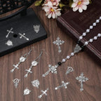 SUNNYCLUE 1 Box 48Pcs Rosary Charm Cross Charms Antique Silver Oval Chandelier Component Links Easter Tibetan Style Alloy Crosses Crucifix Pendants for Jewelry Making Necklace Bracelet Women DIY Craft - style: Rosary Charm 2