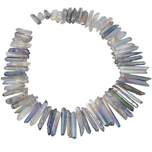 rockcloud Natural Rock Crystal Points Titanium Coated Clear Quartz Sticks Spikes Top Drilled 15 inch Strand,Grey&AB Crystal - color: #12-Grey&AB Crystal