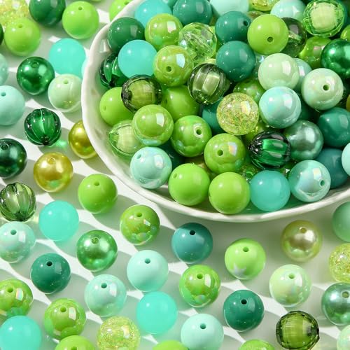 20mm Acrylic Beads 120pcs Green Chunk Bubblegum Bead 20mm Multicolor Beadable Pen Ball Beads for Pen Bag Jewelry Making Necklace Bracelets (Green) - color: green