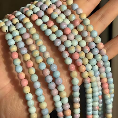 MJDCB Natural Stone Beads 6mm 60pcs Round Rainbow Stone Loose Gemstone Bead Charms for Jewelry Making Bracelet Necklace Earring Pendant - color: Rainbow Stone, size: 6mm