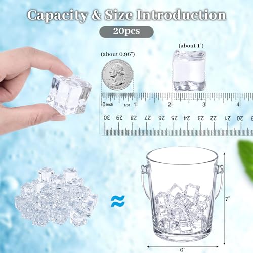 DomeStar Fake Ice Cubes, 20 PCS 1inch Acrylic Fake Ice Vase Fillers Centerpiece Photography Accessories Food Props Table Scatter Decoration