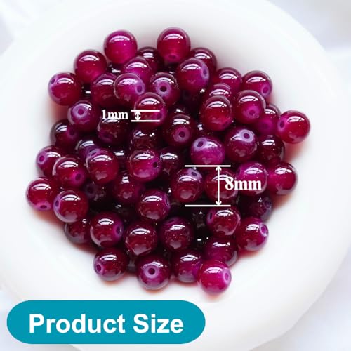 Jabrand 145pcs Glass Beads, 8mm Glass Beads for Barcelet and Jewelry Making DIY Crafts (Burgundy) - color: Burgundy