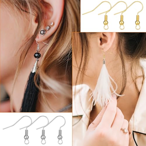 600 Pcs Earring Hooks for Jewelry Making, Earring Making Supplies Kit with Ear Wires Fish Hooks & Backs & Jump Rings for DIY Earrings Supplies, Gold and Silver