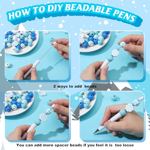 Colarr 24 Sets Plastic Beadable Pens DIY Pens Making Kit Assorted Wood Beads Crystal Spacer Black Ink Ballpoint for Women Crafts Office Family Gifts(Snowflake) - style: Snowflake
