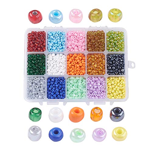 Pandahall About 5850Pcs 6/0 Luster Glass Seed Beads 15 Colors Round Loose Spacer Beads Hole: 1mm for DIY Jewelry Makingg (About 5850pcs/box) - color: 15 Colors, size: 6/0
