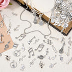 Charms for Jewelry Making Bulk Antique Silver Tibetan Alloy Pendants Love Word for Earring Bracelet Necklace - style: Music