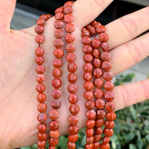 Adabele 15 Inch Natural Red Jasper Gemstone 6mm Faceted Flat Round Coin Loose Beads Gem Stone Spacer (59-64pcs) for Jewelry Making GZ13-7 - color: Red Jasper, size: 15 Inch/1 Strand
