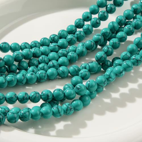 8mm Turquoise Beads 190pcs Natural Stone Gemstone Bead Round Loose Beads for DIY Crafts Bracelet Necklace Earrings Jewelry Making (Green) - color: green
