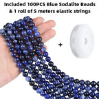 QINJIEJIE 100PCS Blue Sodalite Beads 8mm Natural Stone Beads Round Loose Gemstone Bead for Bracelet Beading Crystal Jewelry Making DIY Necklace Earrings 0.32" - color: Blue Sodalite, size: 100PCS
