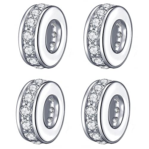 925 Sterling Silver Spacer Charm Bead with Clear CZ for Pandora Charms Bracelets - color: 4pcs Clear