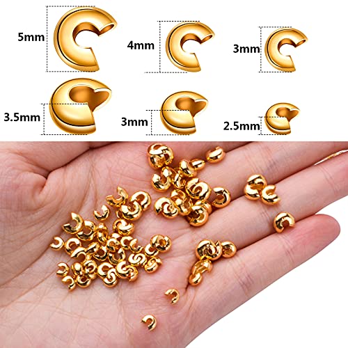 Aylifu 600pcs 3mm/4mm/5mm Gold Crimp Bead Knot Covers Half Round Open Covers for DIY Crafts Jewelry Making - color: Gold(0.12/0.15/0.19inch)