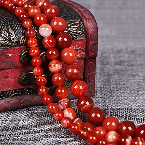 62Pcs Natural Crystal Beads Stone 6mm Red Stripe Onyx Agates Gemstone Round Loose Energy Healing Beads for Bracelet Necklace Earrings Jewelry Making - color: Red, size: 6MM