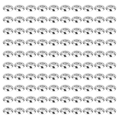 PATIKIL 100Pcs Stainless Steel Saucer Beads 2mm Hole Small Saucer Spacer Beads for DIY Jewelry Making Earrings Necklaces Crafts, Silver - size: 2 x 5 x 2mm (L x W x H)