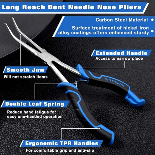SPEEDWOX Long Reach Bent Needle Nose Pliers With Smooth Jaw Angled Needle Nose Pliers For Jewelry Making Fish Bone Pliers Tweezers Bent Chain Nose Pliers For Wire Bending And Small Object Gripping - style: bendt needle nose pliers smooth jaw