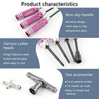 9-Piece Mini Screwdriver Set with Nut Drivers - 1.5mm, 2.0mm, 2.5mm Hex, 4mm, 5.5mm, 0+, 1-, Slotted, 17mm Wrench - Pink Handles - Compact Tool Kit for Electronics, Jewelry, Glasses Repair