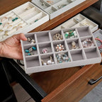 2Pcs 5 x 8.3 Inch Jewelry Drawer Inserts Velvet Jewelry Tray Gray 15 Grids Dresser Earring Drawer with Removable Divider Necklace Organizer Storage Container for Bracelet Ring Watch Display - style: Gray 15 Grids