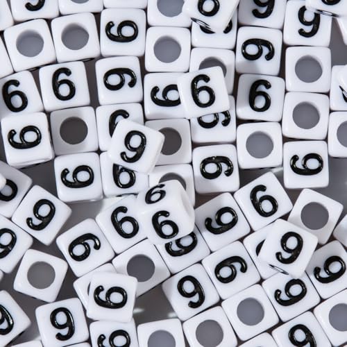 200pcs Square White Number 6 Beads for Bracelets,Single Digit 6 Acrylic Cube Bead,6x6mm Number Beads for Jewelry Making(Square 6) - color: Square-6, size: Square-6x6mm