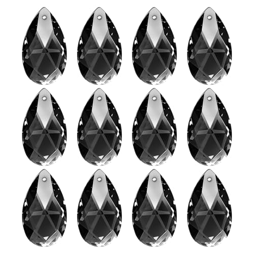 PATIKIL K9 Crystal Pendants Teardrop Beads, 12 Pack 28mm Chandelier Prisms Parts Hanging Beads DIY Lamp for Arts Crafts Decoration, Black - color: Black