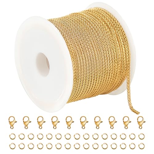UMAOKANG 16.4 Feet Gold Plated Stainless Steel Jewelry Chains Bulk Chopin Chain for Jewelry Making Dainty Thin Chains Bulk - color: Gold Chopin