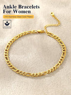 U7 Women Girls Barefoot Jewelry 18K Gold or Rose Gold Stainless Steel Heart/Rope/Figaro/Cuban Chain Anklet Foot Bracelet, 25-30 CM Long - color: Gold Plated-5mm-Figaro Chain
