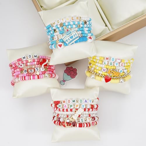 Twinfree Bohemia Beaded Bracelet for Women, Polymer Clay Stretch Bracelets - color: color 25