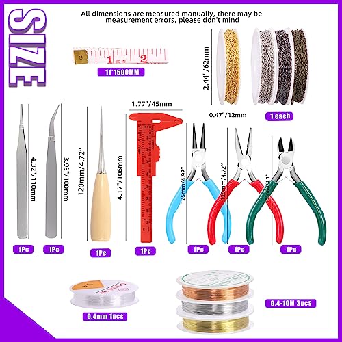 Swpeet 1490Pcs Jewelry Making Supplies Kit with Jewelry Making Tools, Jewelry Pliers, 4 Color Jewelry Wires and 38 Styles Jewelry Findings, Helping Hands Magnifier Necklace Chain Awl Tweezers Scissors - size: 2A