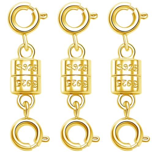 S925 Sterling Silver Magnetic Necklace Clasps and Closures,Magnetic Necklace Clasp for Jewelry Making Supplies (3golden) - color: 3golden