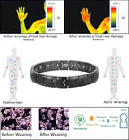 Magnetic Hematite Bracelets for Men Women 316L Stainless Steel Power Balance Energy Magnets Stones Bracelet Jewelry Gift with Adjustment Tool - color: Black