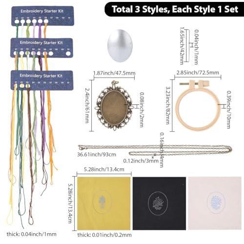 SUNNYCLUE 3 Sets Embroidery Necklace Kit Mini Cross Stitch Kits with Instructions Thread Needle Hoops Spring Flower Themed Embroidery Set for Beginners Jewelry Making Adults Supplies Women Starter - style: Flower 2