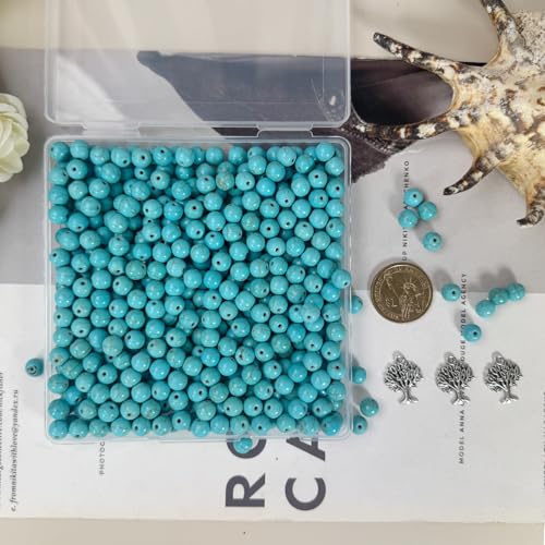 Turquoise Beads Bulk 8mm - 450pcs Natural Semi-Precious Gemstone Round Space Loose Beads for Jewelry Making, Bracelets, Necklaces, Earring, DIY Handmade Crafts, Healing Stone Gifts - color: Round 8mm