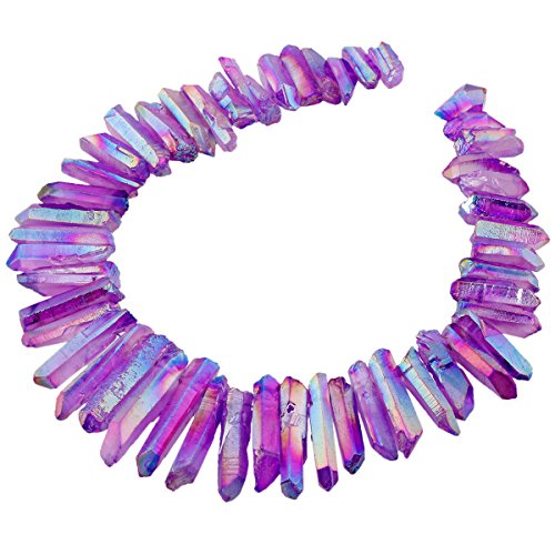 SUNYIK Purple Titanium Coated Crystal Points Quartz Rough Sticks Spikes Point Beads 15 inch Strand Drilled - color: Purple(rough), size: 0.5"-1.6"